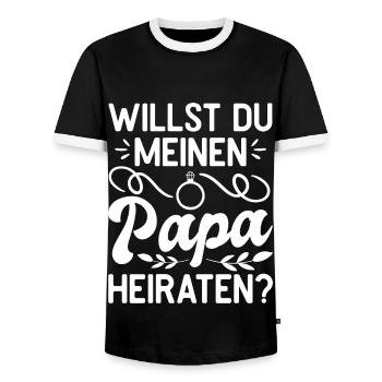 Willst du meinen Papa heiraten? Antrag Heirat Ehe - Männer Kontrast-T-Shirt - Schwarz/Weiß - Vorne - AI Model Female 172 light (172cm) & AI Model Male 178 light (178cm)