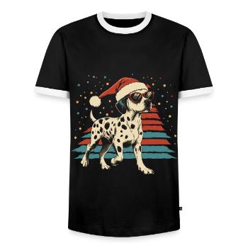 Dalmatiner mit Weihnachtsmütze und Sonnenbrille - Männer Kontrast-T-Shirt - Schwarz/Weiß - Vorne - AI Model Female 172 light (172cm) & AI Model Male 178 light (178cm)
