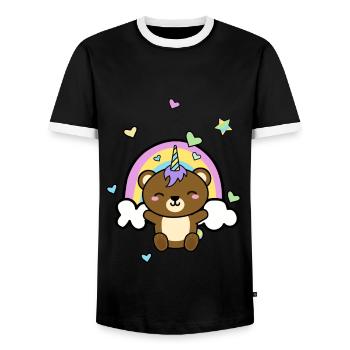 Unicorn Bear Teddy Rainbow Kawaii Bear - Men's Ringer Shirt - black/white - Front - AI Model Female 172 light (172cm) & AI Model Male 178 light (178cm)