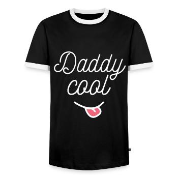 DADDY COOL pulls THE LANGUE humor gift idea - Men's Ringer Shirt - black/white - Front - AI Model Female 172 light (172cm) & AI Model Male 178 light (178cm)
