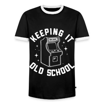 Arcade Arcade Slot Machine Gamer Gaming - Men's Ringer Shirt - black/white - Front - AI Model Female 172 light (172cm) & AI Model Male 178 light (178cm)