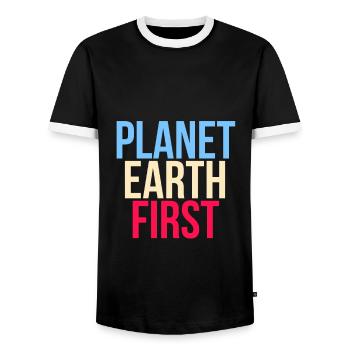 Planet Earth First - Fridays For Future - Männer Kontrast-T-Shirt - Schwarz/Weiß - Vorne - AI Model Female 172 light (172cm) & AI Model Male 178 light (178cm)