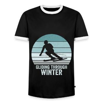 Glisse à travers Winter Skier Vintage Ski - T-shirt contrasté Homme - noir/blanc - Devant - AI Model Female 172 light (172cm) & AI Model Male 178 light (178cm)