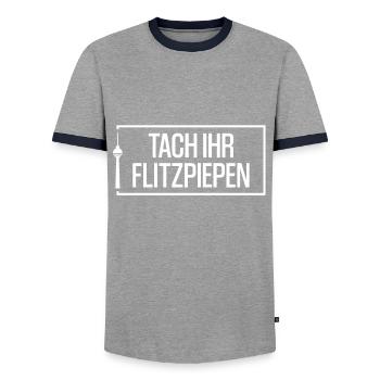 Tach Ihr Flitzpiepen Berlinern lustiges Berlin - Männer Kontrast-T-Shirt - Grau/Navy  - Vorne - AI Model Female 172 light (172cm) & AI Model Male 178 light (178cm)
