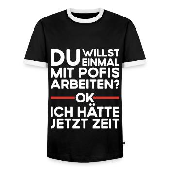 Einmal mit Profis Arbeiten Lustiges Handwerker - Männer Kontrast-T-Shirt - Schwarz/Weiß - Vorne - AI Model Female 172 light (172cm) & AI Model Male 178 light (178cm)