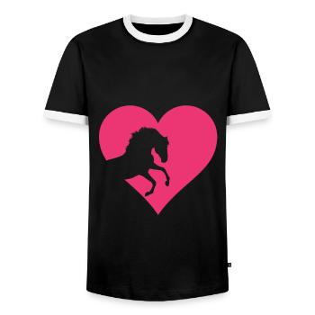 Heart for horse lovers, sweet horses and riders - Men's Ringer Shirt - black/white - Front - AI Model Female 172 light (172cm) & AI Model Male 178 light (178cm)