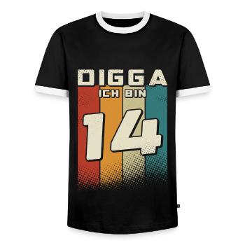 Digga ich bin 14 Jahre Junge 14. Geburtstag Retro - Männer Kontrast-T-Shirt - Schwarz/Weiß - Vorne - AI Model Female 172 light (172cm) & AI Model Male 178 light (178cm)
