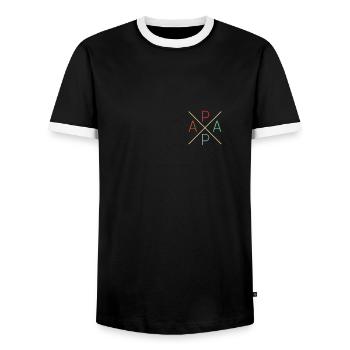 DAD Cross, Promoted to Dad, Father's Day, Dad - Men's Ringer Shirt - black/white - Front - AI Model Female 172 light (172cm) & AI Model Male 178 light (178cm)