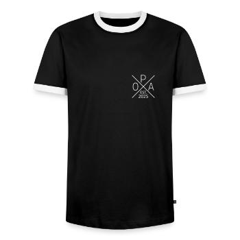 Opi 2025 Schwangerschaft verkünden 2025 Opa 2025 - Männer Kontrast-T-Shirt - Schwarz/Weiß - Vorne - AI Model Female 172 light (172cm) & AI Model Male 178 light (178cm)