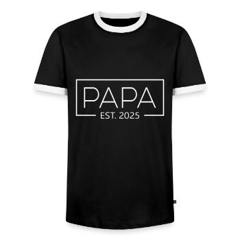 Dad 2025 Dad est. 2025 Father-to-be 2025 - Men's Ringer Shirt - black/white - Front - AI Model Female 172 light (172cm) & AI Model Male 178 light (178cm)