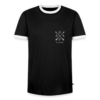 Papa est. 2025 Vater 2025 endlich Papa 2025 - Männer Kontrast-T-Shirt - Schwarz/Weiß - Vorne - AI Model Female 172 light (172cm) & AI Model Male 178 light (178cm)