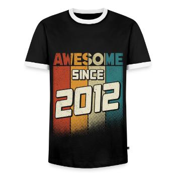 Awesome since 2012 Girl Boy 12th Birthday - Men's Ringer Shirt - black/white - Front - AI Model Female 172 light (172cm) & AI Model Male 178 light (178cm)
