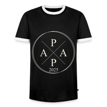 Papa Est 2025 Dad 2025 Level to Dad 2025 - Men's Ringer Shirt - black/white - Front - AI Model Female 172 light (172cm) & AI Model Male 178 light (178cm)
