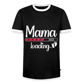 Mom 2025 Loading Pregnant 2025 Mom Est. 2025 - Men's Ringer Shirt - black/white - Front - AI Model Female 172 light (172cm) & AI Model Male 178 light (178cm)
