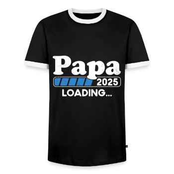 Papa 2025 Loading Parents 2025 Papa Est. 2025 - Men's Ringer Shirt - black/white - Front - AI Model Female 172 light (172cm) & AI Model Male 178 light (178cm)