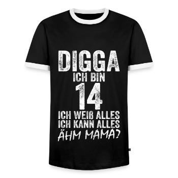 Digga J’ai 14 ans Je peux tout faire 14e anniversaire - T-shirt contrasté Homme - noir/blanc - Devant - AI Model Female 172 light (172cm) & AI Model Male 178 light (178cm)