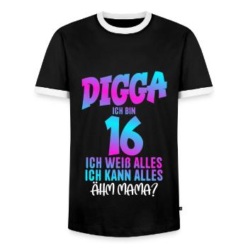 Digga I'm 16 I Know Everything 16th Birthday - Men's Ringer Shirt - black/white - Front - AI Model Female 172 light (172cm) & AI Model Male 178 light (178cm)