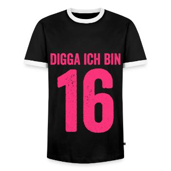 Digga Ich Bin 16 Jahre Mädchen 16. Geburtstag Lady - Männer Kontrast-T-Shirt - Schwarz/Weiß - Vorne - AI Model Female 172 light (172cm) & AI Model Male 178 light (178cm)
