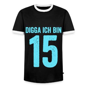 Blue Digga I'm 15 Years Boy 15th Birthday - Men's Ringer Shirt - black/white - Front - AI Model Female 172 light (172cm) & AI Model Male 178 light (178cm)