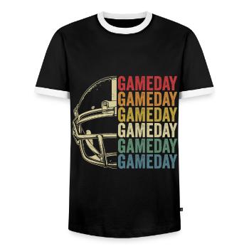 Retro Football Gameday American Football - Men's Ringer Shirt - black/white - Front - AI Model Female 172 light (172cm) & AI Model Male 178 light (178cm)