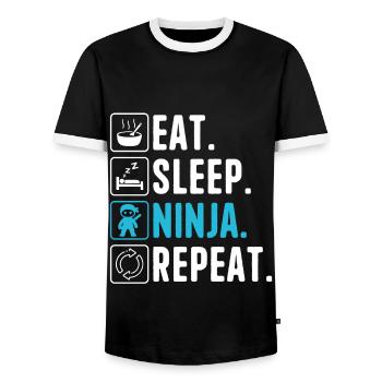 Eat Sleep Ninja Repeat Ninja Karate Boy Ninja - Men's Ringer Shirt - black/white - Front - AI Model Female 172 light (172cm) & AI Model Male 178 light (178cm)