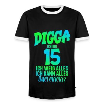 15th Birthday Digga I'm 15 I Can Do Everything - Men's Ringer Shirt - black/white - Front - AI Model Female 172 light (172cm) & AI Model Male 178 light (178cm)