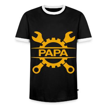 Car mechanic dad mechanic dad workshop - Men's Ringer Shirt - black/white - Front - AI Model Female 172 light (172cm) & AI Model Male 178 light (178cm)