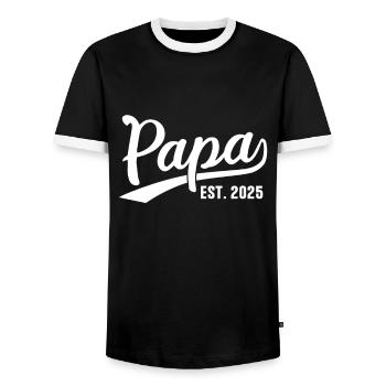 Papa Est 2025 Rétro Papa 2025 - T-shirt contrasté Homme - noir/blanc - Devant - AI Model Female 172 light (172cm) & AI Model Male 178 light (178cm)