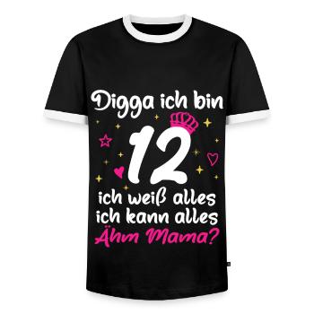 12ème anniversaire fille Digga J’ai 12 ans - T-shirt contrasté Homme - noir/blanc - Devant - AI Model Female 172 light (172cm) & AI Model Male 178 light (178cm)
