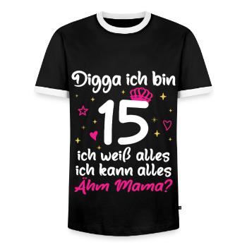 15th Birthday Girl Digga I'm 15 - Men's Ringer Shirt - black/white - Front - AI Model Female 172 light (172cm) & AI Model Male 178 light (178cm)