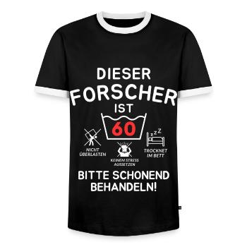 Dieser Forscher ist 60. Schonend behandeln - Männer Kontrast-T-Shirt - Schwarz/Weiß - Vorne - AI Model Female 172 light (172cm) & AI Model Male 178 light (178cm)