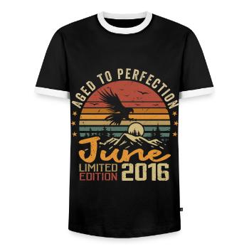 Vintage June 2016 June 2016 born in June 2016 Retro - Men's Ringer Shirt - black/white - Front - AI Model Female 172 light (172cm) & AI Model Male 178 light (178cm)