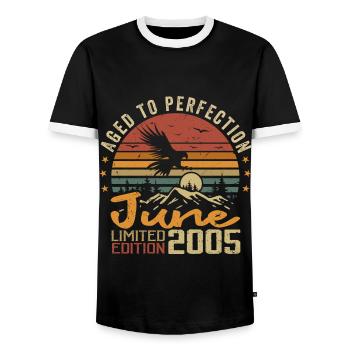 Vintage June 2005 June 2005 Born in June 2005 Retro - Men's Ringer Shirt - black/white - Front - AI Model Female 172 light (172cm) & AI Model Male 178 light (178cm)