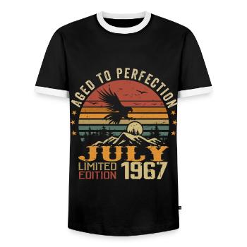 Millésime Juillet 1967 Anniversaire Juillet 1967 - T-shirt contrasté Homme - noir/blanc - Devant - AI Model Female 172 light (172cm) & AI Model Male 178 light (178cm)