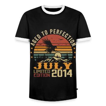 Millésime Juillet 2014 Anniversaire Juillet 2014 - T-shirt contrasté Homme - noir/blanc - Devant - AI Model Female 172 light (172cm) & AI Model Male 178 light (178cm)