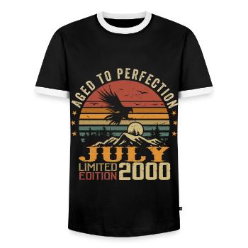 Millésime Juillet 2000 Anniversaire Juillet 2000 - T-shirt contrasté Homme - noir/blanc - Devant - AI Model Female 172 light (172cm) & AI Model Male 178 light (178cm)