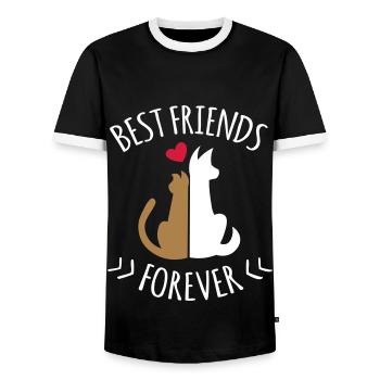 BFF Katze & Hund - Freunde für immer - cat & dog - Männer Kontrast-T-Shirt - Schwarz/Weiß - Vorne - AI Model Female 172 light (172cm) & AI Model Male 178 light (178cm)