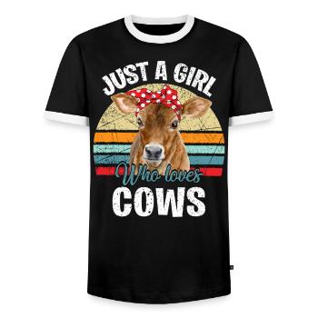 Just A Girl Who Loves Cows - Men's Ringer Shirt - black/white - Front - AI Model Female 172 light (172cm) & AI Model Male 178 light (178cm)