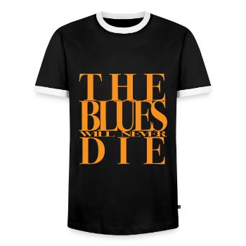THE BLUES WANTS NEVER THE - Men's Ringer Shirt - black/white - Front - AI Model Female 172 light (172cm) & AI Model Male 178 light (178cm)