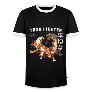 Vintage Drache Tiger 90s vintage Japan Kämpfer - Männer Kontrast-T-Shirt - Schwarz/Weiß - Vorne - AI Model Female 172 light (172cm) & AI Model Male 178 light (178cm)