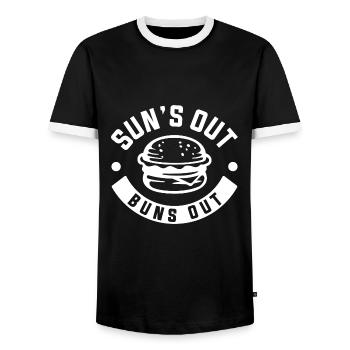 Sun’s Out Buns Out - Men's Ringer Shirt - black/white - Front - AI Model Female 172 light (172cm) & AI Model Male 178 light (178cm)
