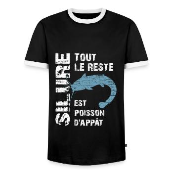 Pêche au silure Tout le reste est poisson d'appât - T-shirt contrasté Homme - noir/blanc - Devant - AI Model Female 172 light (172cm) & AI Model Male 178 light (178cm)