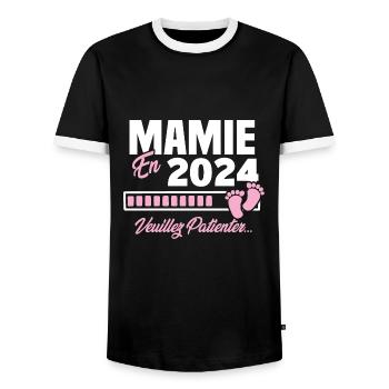 Mamie en 2024 / Cadeau future mamie 2024 - T-shirt contrasté Homme - noir/blanc - Devant - AI Model Female 172 light (172cm) & AI Model Male 178 light (178cm)