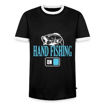 Mode de pêche à la main du pêcheur activé - T-shirt contrasté Homme - noir/blanc - Devant - AI Model Female 172 light (172cm) & AI Model Male 178 light (178cm)
