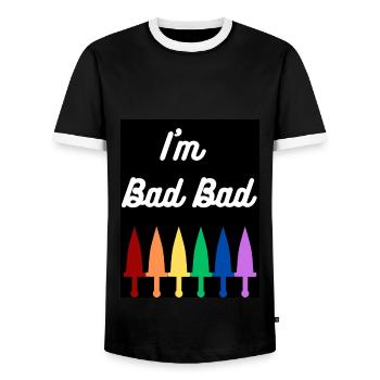 I'm Bad Bad (design) - Men's Ringer Shirt - black/white - Front - AI Model Female 172 light (172cm) & AI Model Male 178 light (178cm)