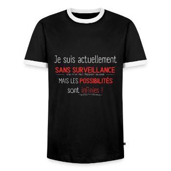 Je suis actuellement sans surveillance humour - T-shirt contrasté Homme - noir/blanc - Devant - AI Model Female 172 light (172cm) & AI Model Male 178 light (178cm)