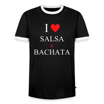 I Love Salsa and Bachata - Men's Ringer Shirt - black/white - Front - AI Model Female 172 light (172cm) & AI Model Male 178 light (178cm)