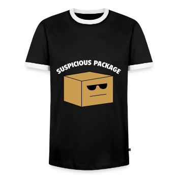 Suspicious Package - Men's Ringer Shirt - black/white - Front - AI Model Female 172 light (172cm) & AI Model Male 178 light (178cm)