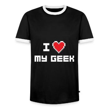 Ich liebe meinen Geek - Männer Kontrast-T-Shirt - Schwarz/Weiß - Vorne - AI Model Female 172 light (172cm) & AI Model Male 178 light (178cm)