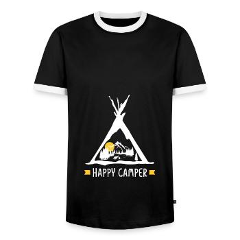 Happy camper camping best tent tent gift - Men's Ringer Shirt - black/white - Front - AI Model Female 172 light (172cm) & AI Model Male 178 light (178cm)